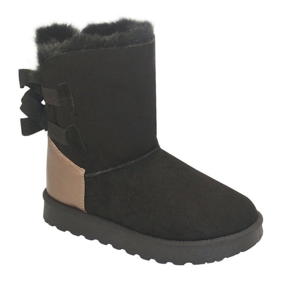 Women BOOTS WITH BOW fur line  2060 black - Picture 1 of 6